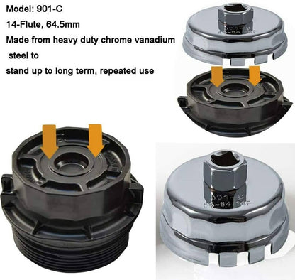 Solid Spare 64mm 14 Flute Oil Filter Wrench Cap Removal Tool for Toyota, Lexus, Scion 1.8L