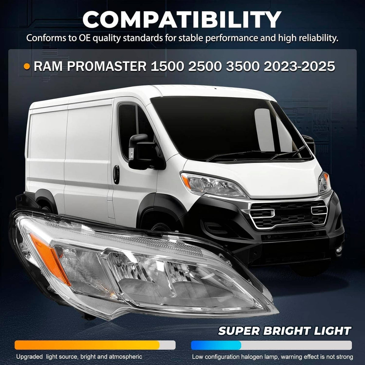 Solidspare New Right Passenger Side Headlight Halogen For 2023-2026 Dodge Ram Promaster
