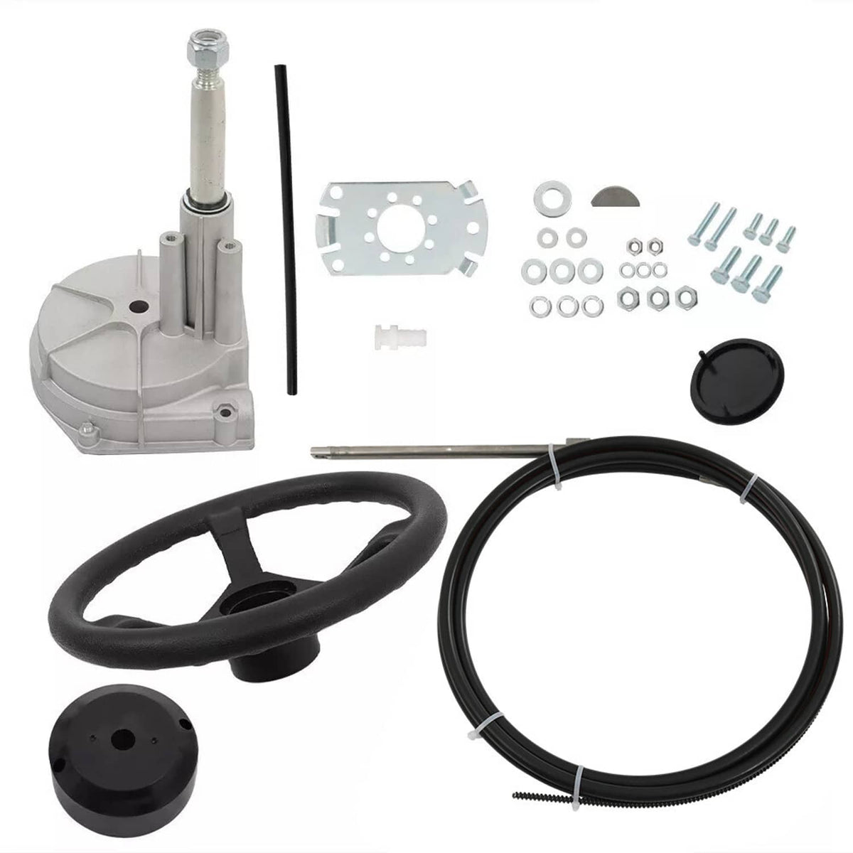 Solidspare 14 Feet Boat Rotary Steering System Outboard Kit Marine With 13.5" Wheel SS13714