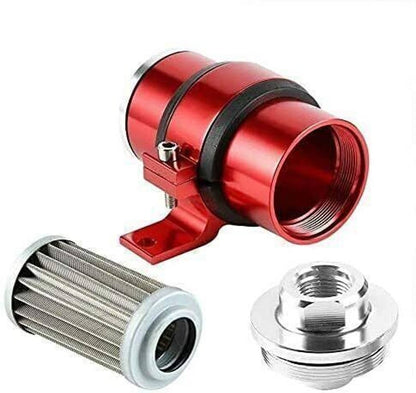 Solidspare 30 Micron An6/An8/An10 Billet Aluminum Inline Fuel/Gas/Petrol Filter+Bracket Red