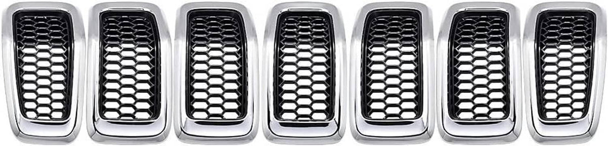 Solidspare 7x Chrome Front Bumper Grille Insert Honeycomb Mesh For 2014-2018 Jeep Cherokee