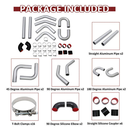 Solidspare 3" Polished Intercooler Piping w/ U Pipe Black Silicone Coupler + Clamp Kit DIY