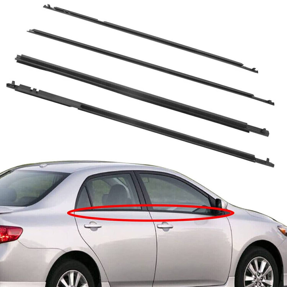 Solidspare 4Pcs Door Window Weatherstrips Belt Seal Moulding Trim For Toyota Corolla 09-12