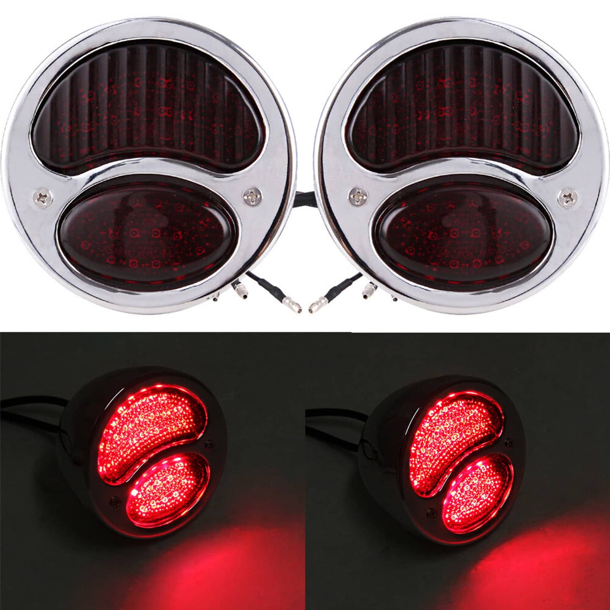 Solidspare 2pcs Vintage LED Custom Hot Rat Street Rod Tail Lights Brake Stop Ford Model A