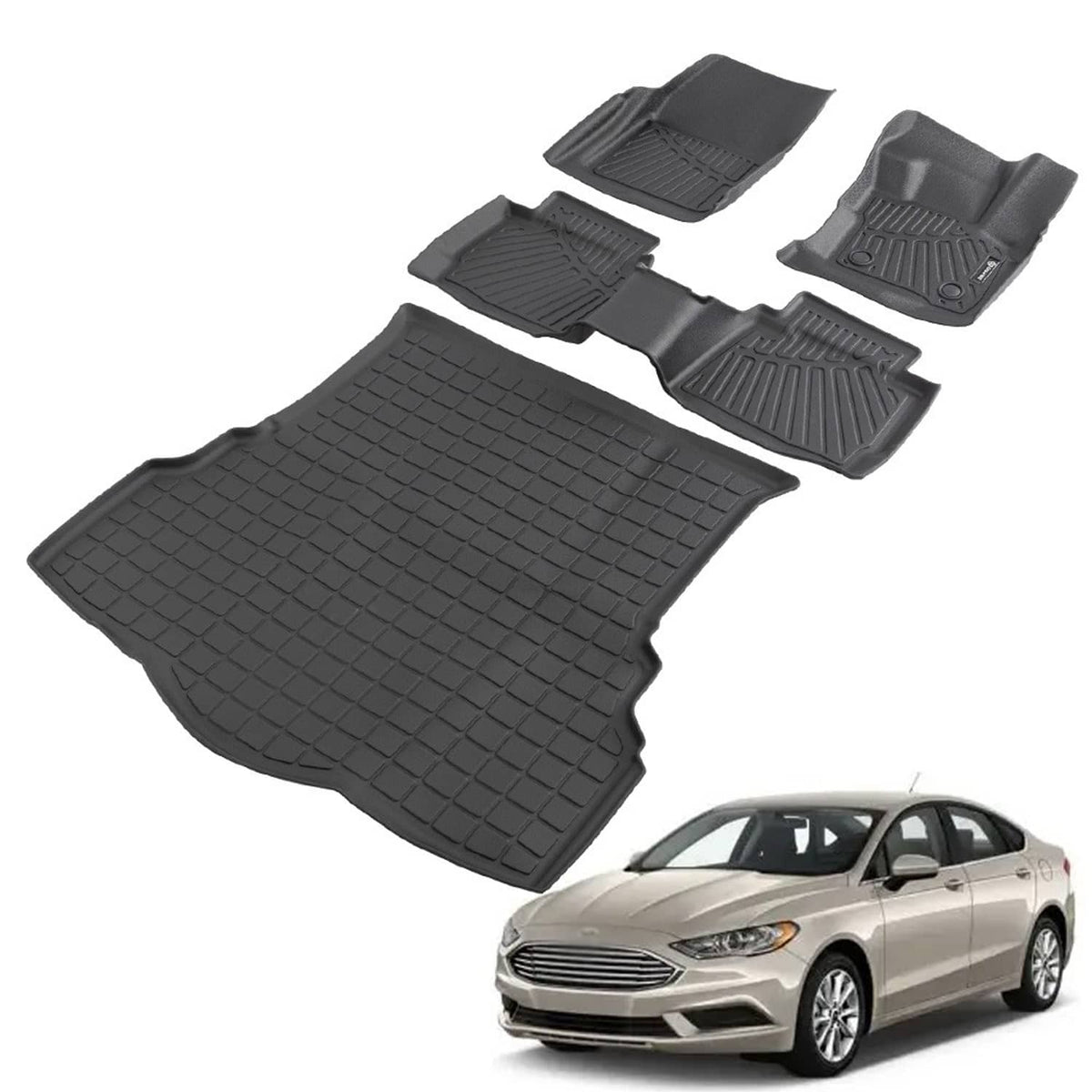 Solidspare All Weather Floor Mats & Cargo Liner Black For Ford Fusion Non Hybrid 2017-2020