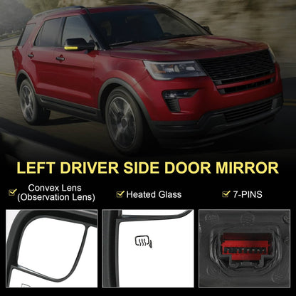 Solidspare Driver Side Heated Mirror w/ Puddle Light Power 7Pin For 2016-2019 Ford Explorer