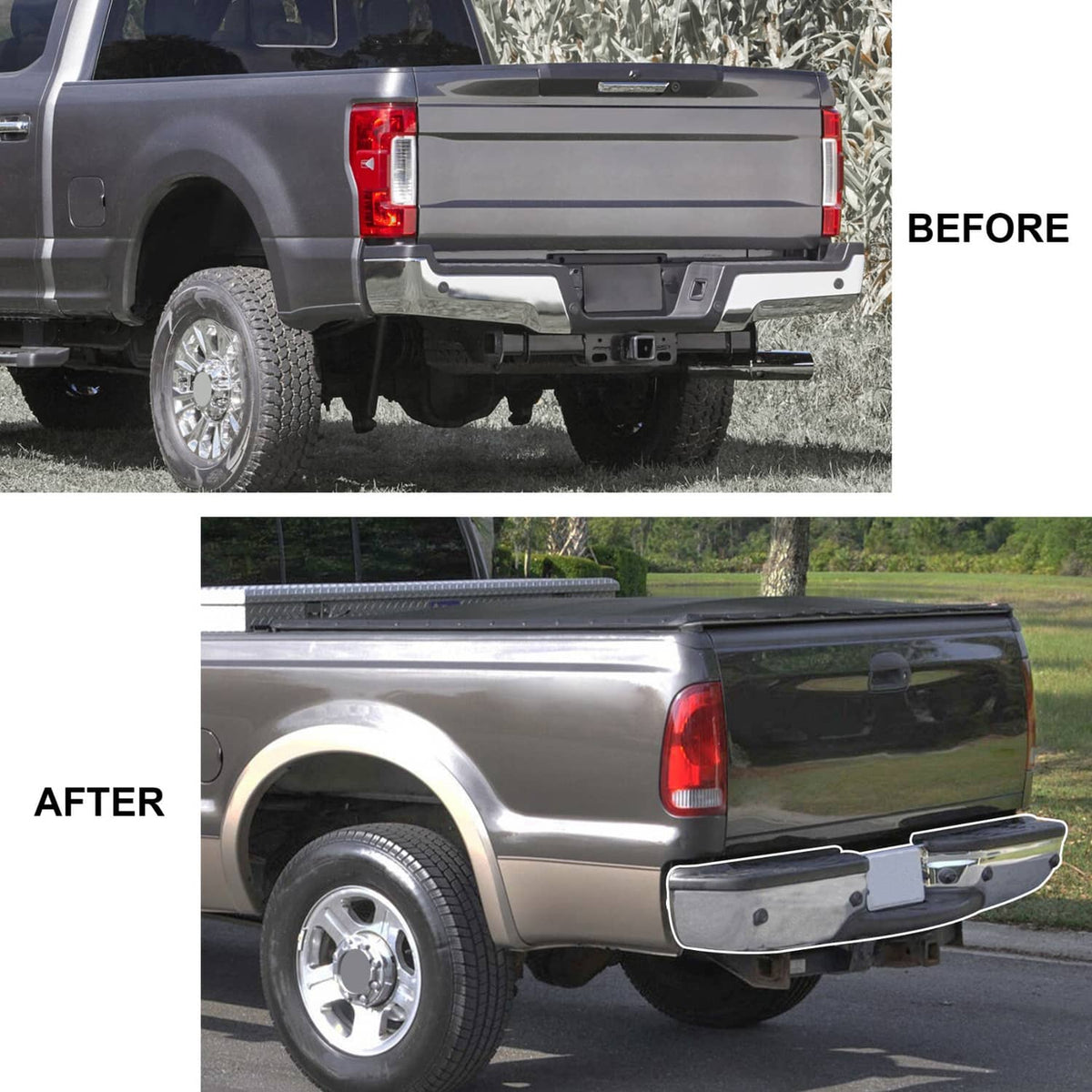 Solidspare For 99-07 FORD F250 F350 Super Duty Chrome Rear Step Bumper W/ Park Sensor Holes