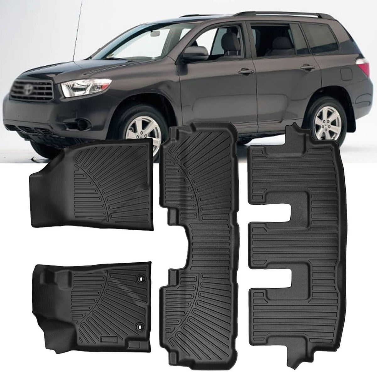 Solidspare Floor Mats Accessories for Toyota Highlander 2008-2013 (Non Hybrid) TPE Black