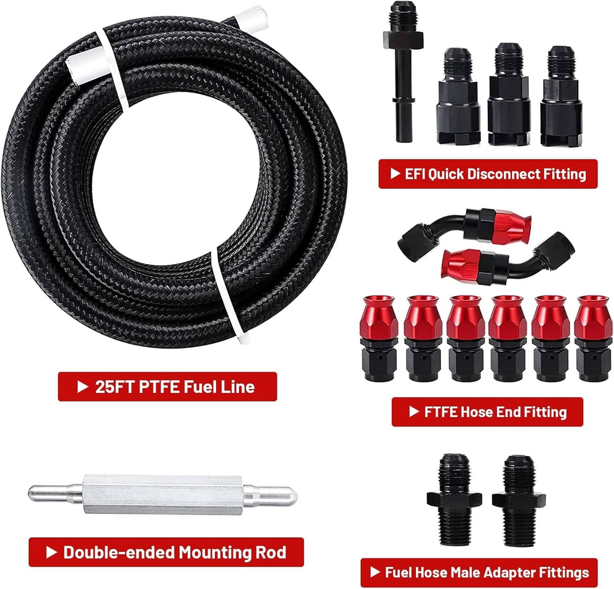 Solidspare AN6 6AN PTFE LS Swap EFI Fuel Line Fitting Kit with 25FT Hose and 15 Fitting E85