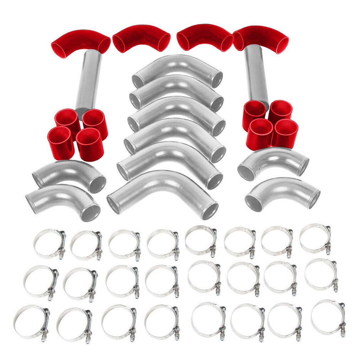 Solidspare 3" DIY Polished Intercooler Piping w/ U Pipe Red Silicone Coupler + Clamp Kit