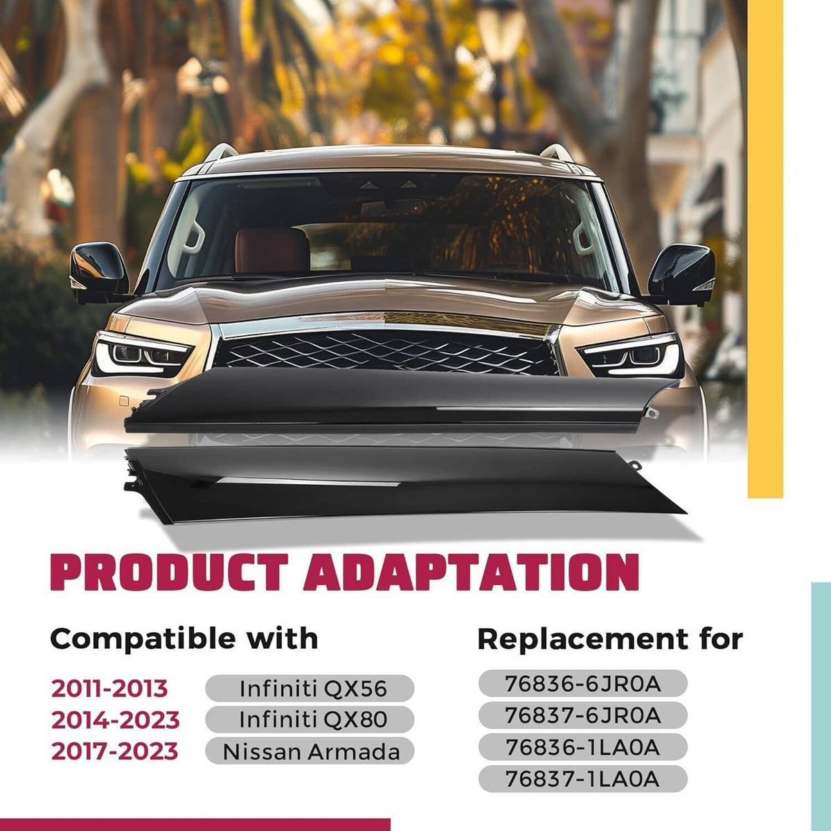 Solidspare 2Pcs For Infiniti QX56 QX80 Nissan Armada 2011-22 Windshield Trim Pillar Molding