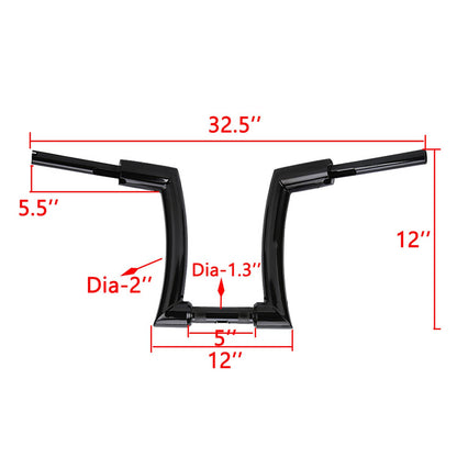 Solidspare For Harley Softail Dyna Touring 12" Rise 1-1/4" Ape Hangers Bars FAT Handlebars