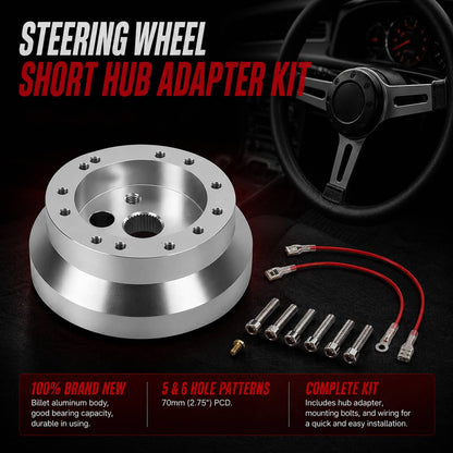 Solidspare Silver 5 & 6 Hole Steering Wheel Polished Hub Adapter For GM Chevy Aluminum