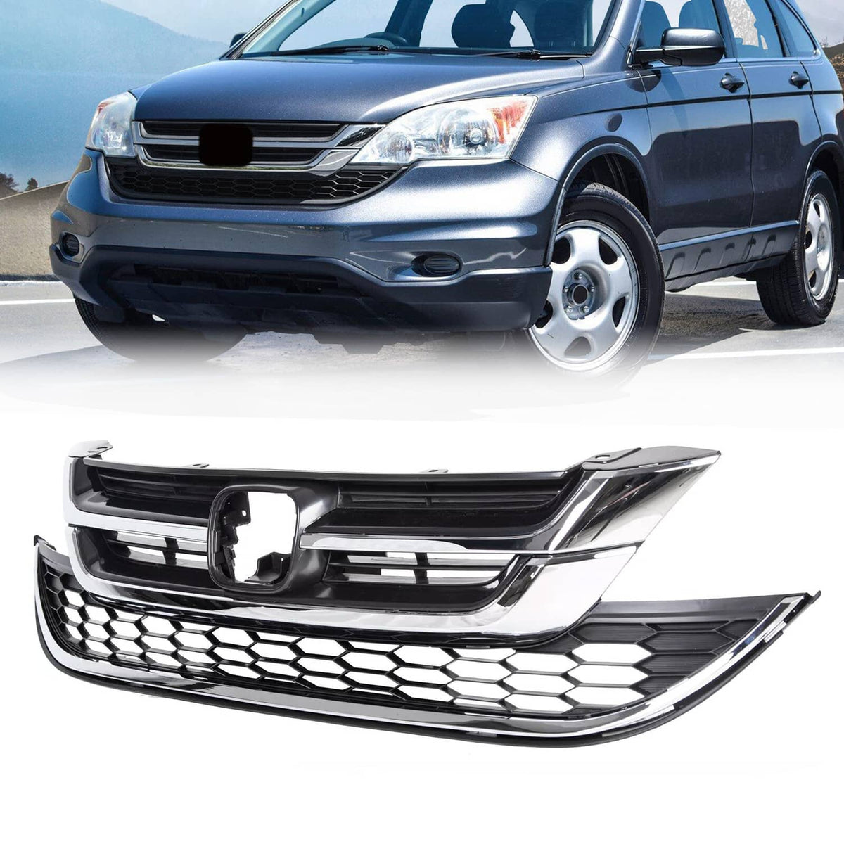 Solid Spare FOR HONDA CRV CR-V 2010 2011 FRONT BUMPER UPPER & LOWER GRILL GRILLE ABS CHROME