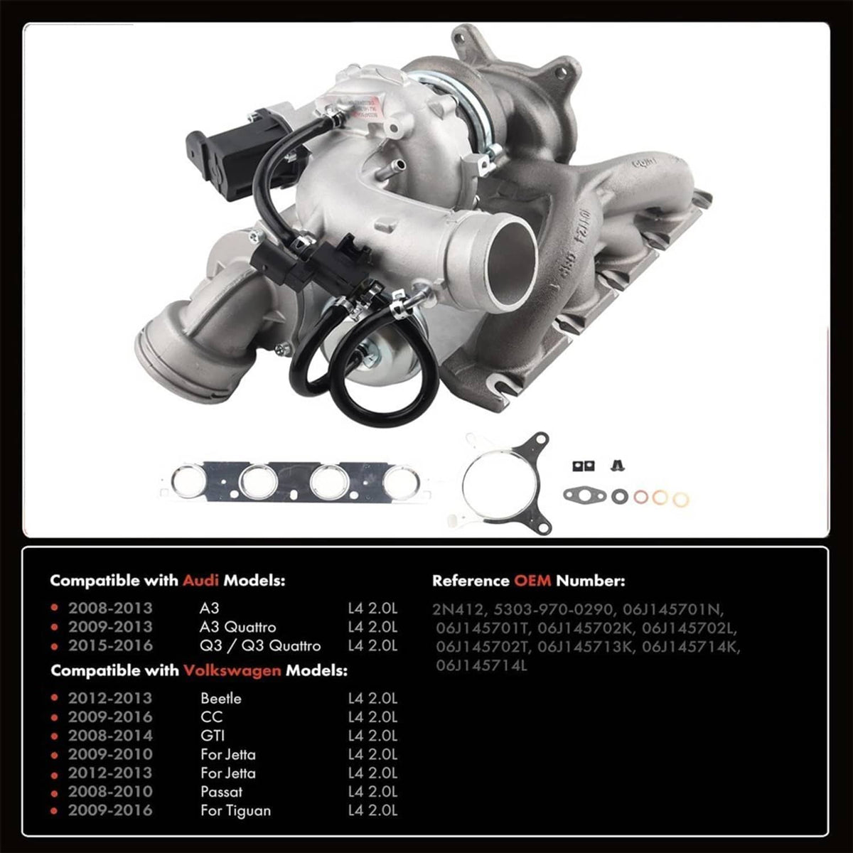 Solidspare New Turbo Turbocharger 2.0T For VW Jetta GLI Passat Beetle Tiguan Audi DOHC CCTA