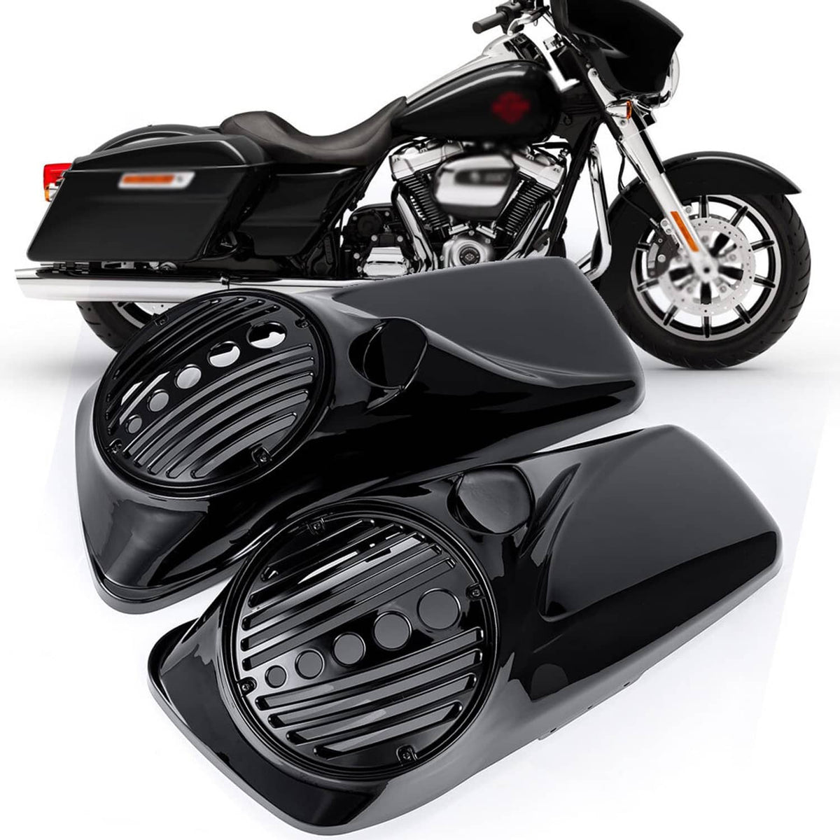 Solidspare For Harley Touring Models 2014-2025 Black 8" Speaker Lids with Tweeter Port US