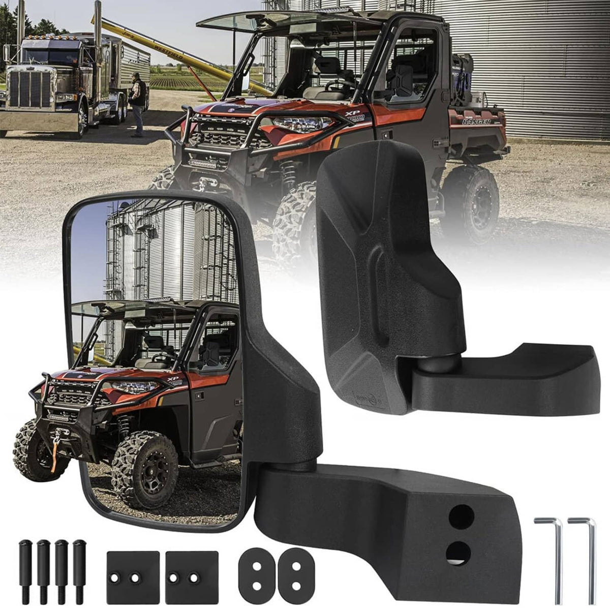 Solidspare Pair UTV Side View Mirrors Door Mounted for Polaris Ranger 1000 Crew XP SP 570