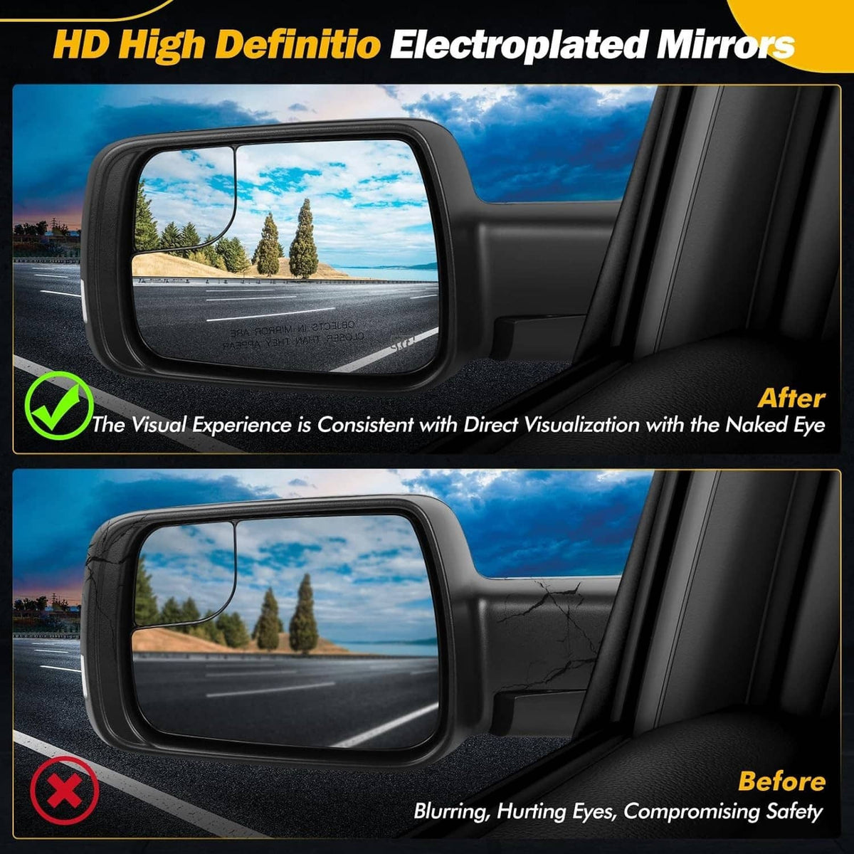 Solidspare New For 2019-24 Ram 1500 Mirror Heated Power Folding Driver Left Side 68462769AB