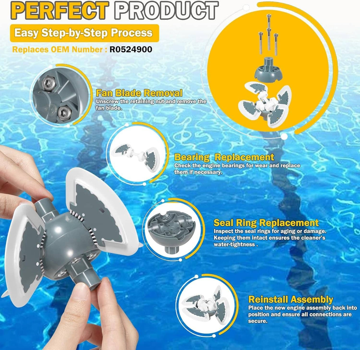 Solidspare R0524900 Engine Assembly Parts Rebuild Kit for Zodiac MX8 Pool Suction Cleaner