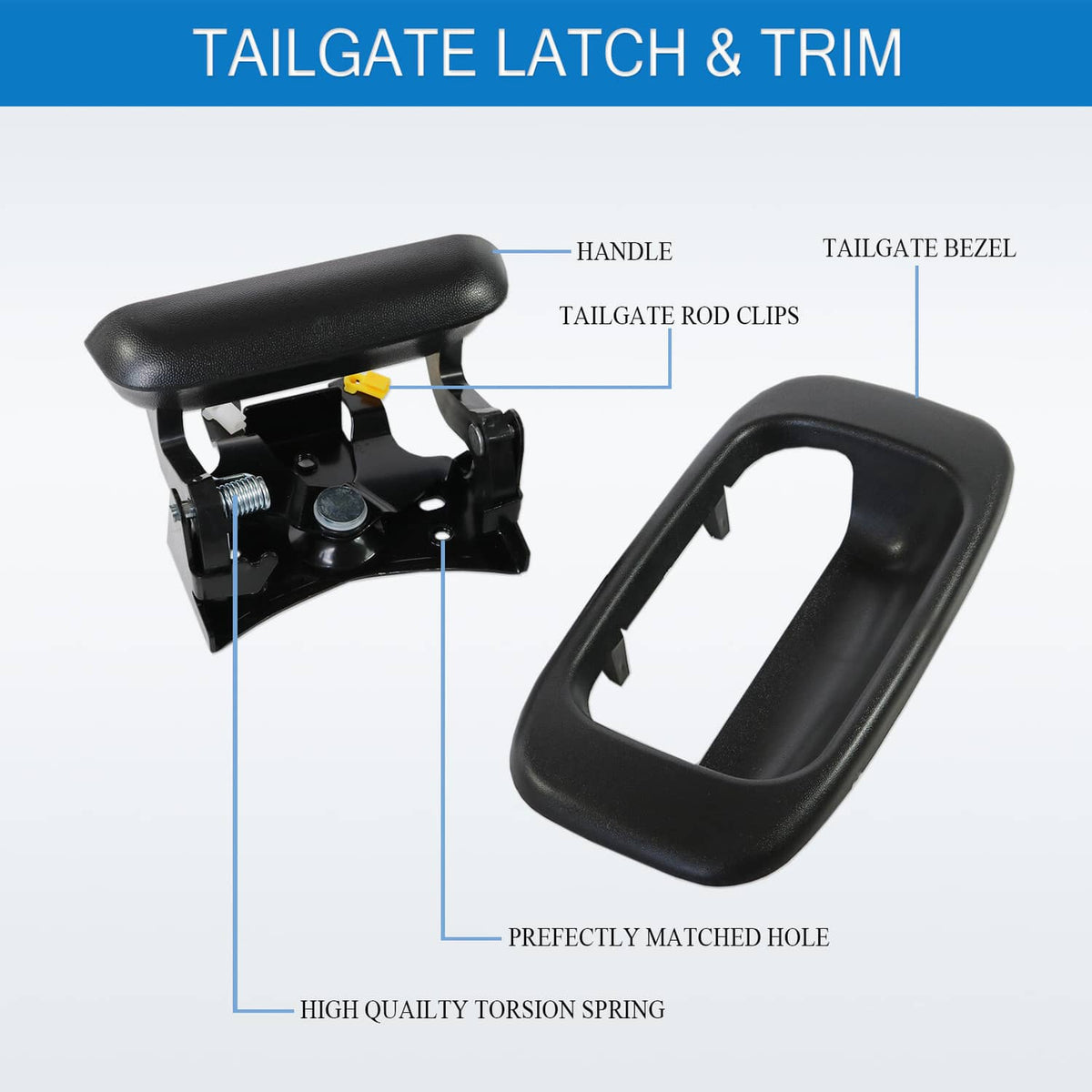 Solidspare New Tailgate Handle w/ Bezel & Clips Fits 1999-2007 Chevy Silverado GMC Sierra