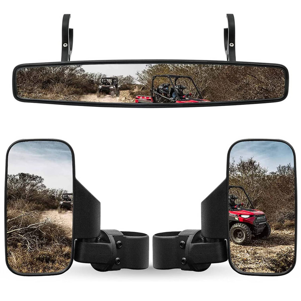 Solidspare For John Deere Gator XUV Polaris RZR 800 900 S UTV Side Mirrors & Center Mirror