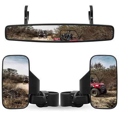Solidspare For John Deere Gator XUV Polaris RZR 800 900 S UTV Side Mirrors & Center Mirror