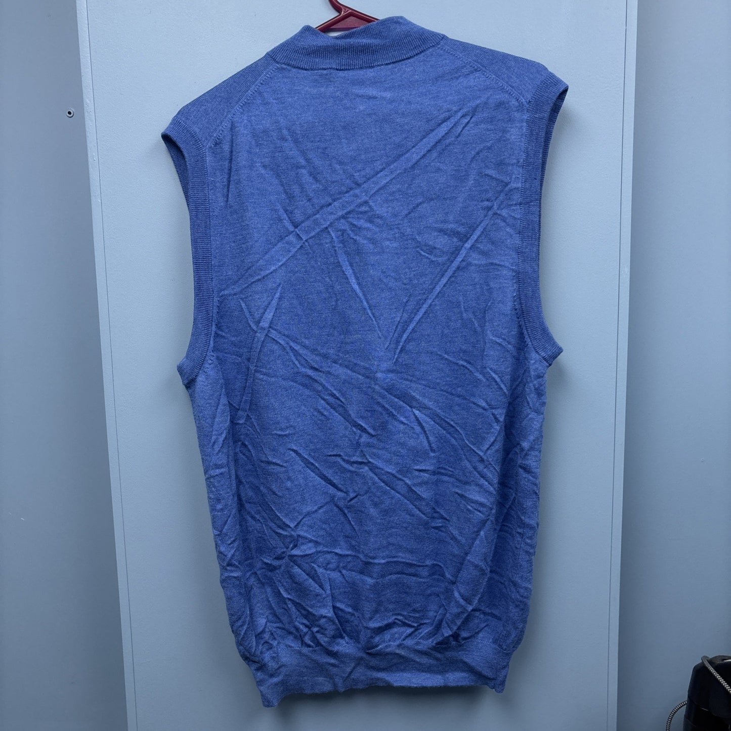 Men's L Donald Ross Sleeveless 1/4 Zip Vest Outerwear - Blue - 100 % Merino Wool