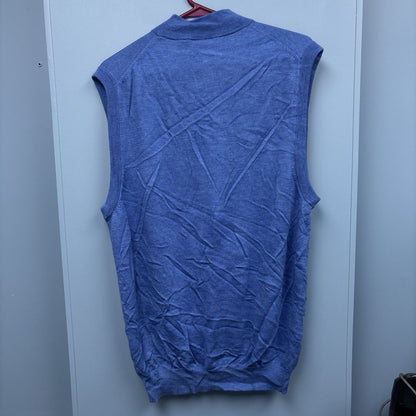 Men's L Donald Ross Sleeveless 1/4 Zip Vest Outerwear - Blue - 100 % Merino Wool