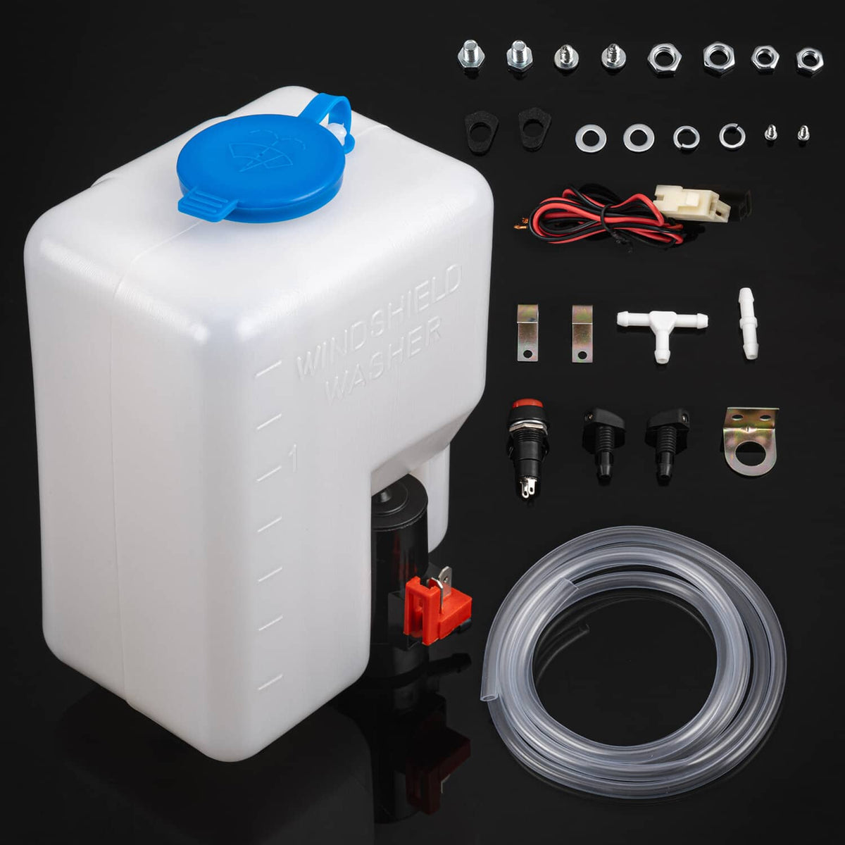 Solidspare Windshield Washer Bottle Tank Pump Wiper System Reservoir Kit 12V Universal 1.5L