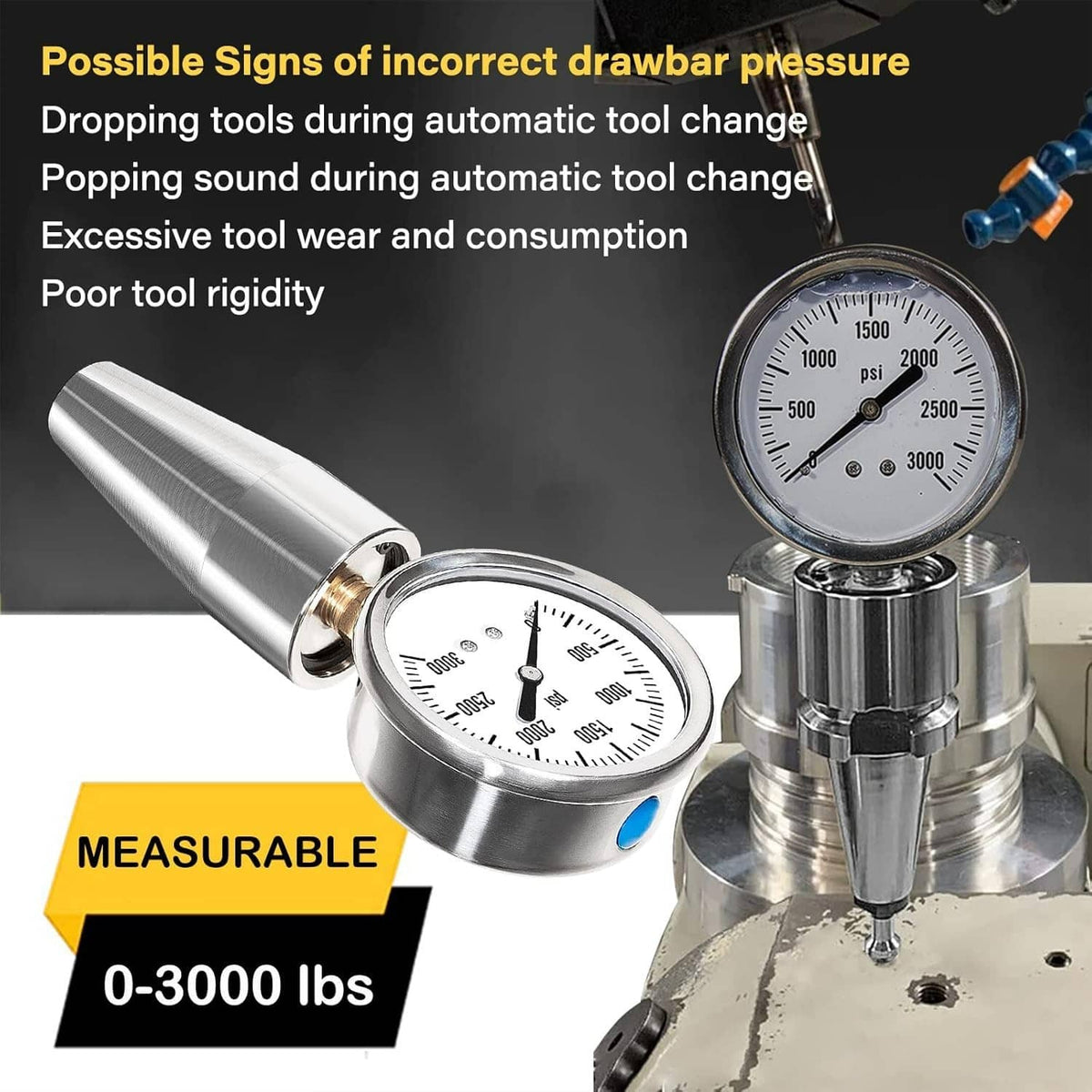 Solidspare Drawbar Force Gage Spindle Force Test Gauge for All CAT40 or Bt40 CNC Machines