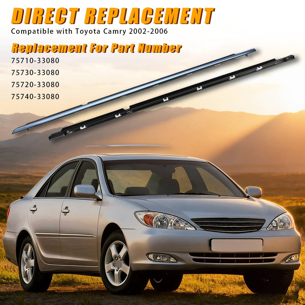 Solidspare 4Pcs New Window Molding Trim Weather Strip Seal Strip for 2002-2006 Toyota Camry