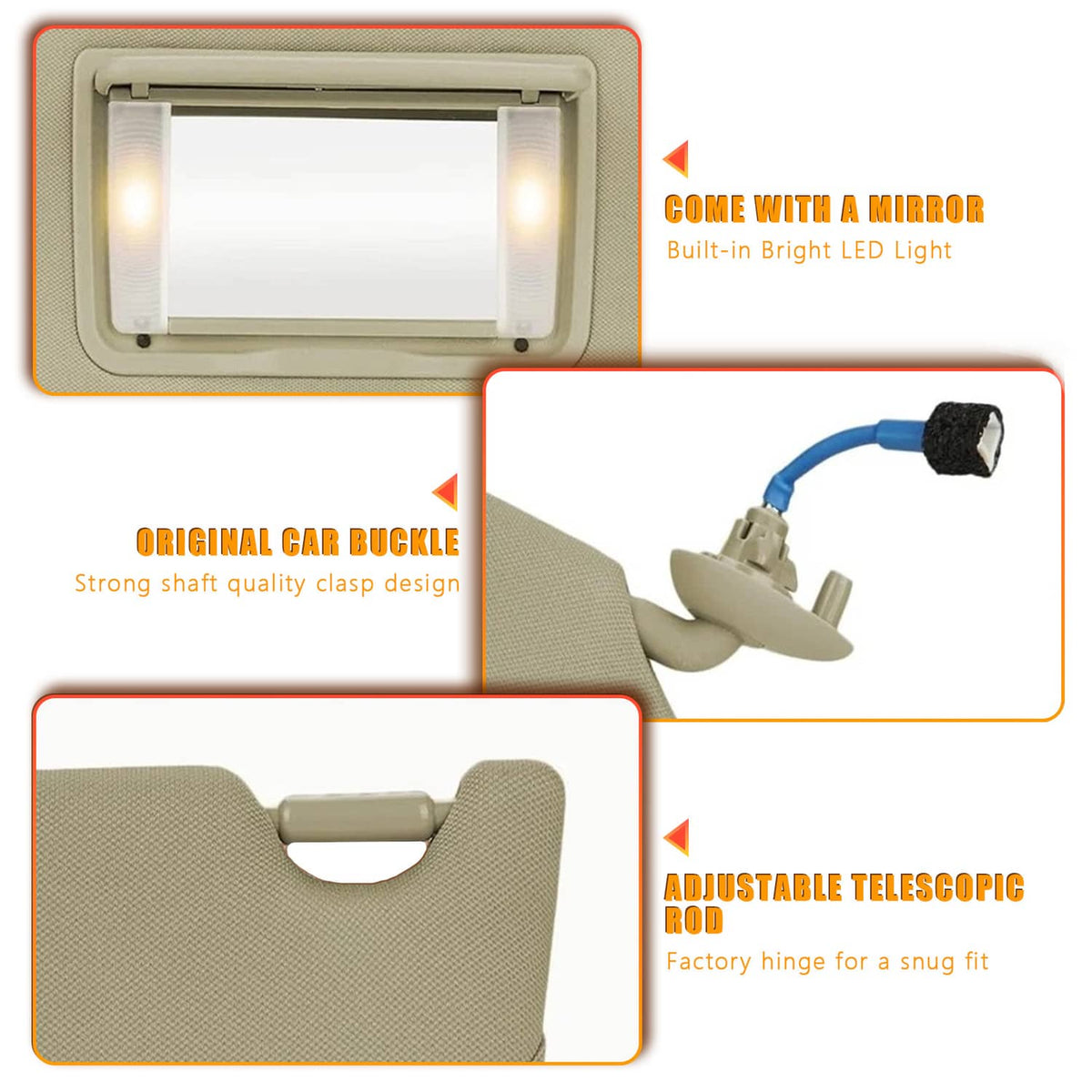Solidspare Pair Tan Sun Visor 83280-TA5-A51ZA For 2008-2017 Honda Accord w/ Light & Mirror