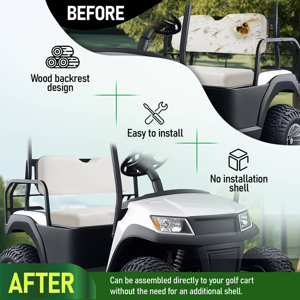 Solidspare White Golf Cart Front Seat Bottom Cushion Assembly For EZGO RXV 2008-Up 2016