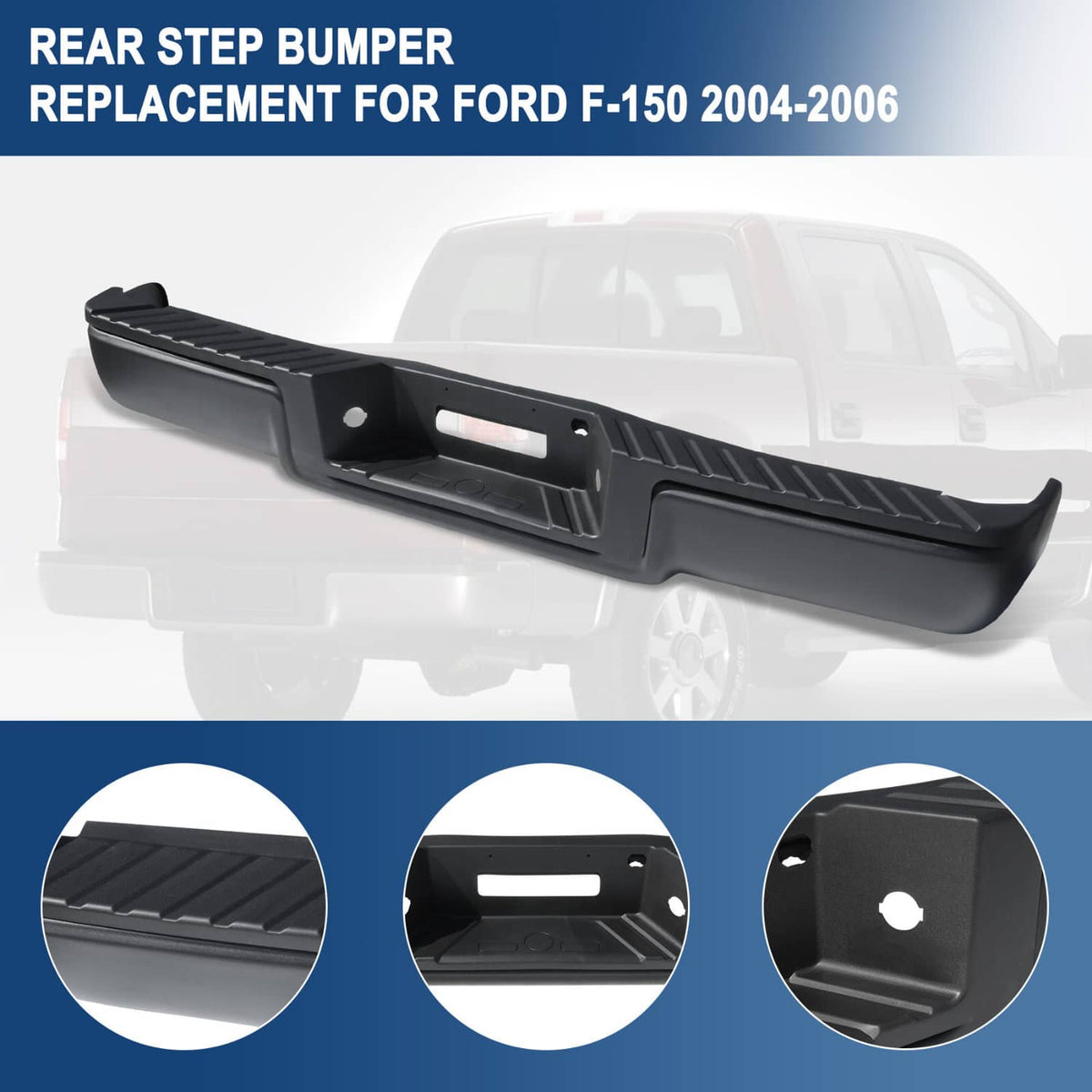 Solidspare Black Rear Setp Bumper w/LED Light for 2004-2006 Ford F150 w/o Sensor Hole New