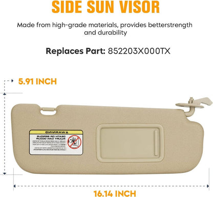 Solidspare Right/Passenger Side Sun Visor for 2011-2015 Hyundai Elantra 852103X000TX Beige