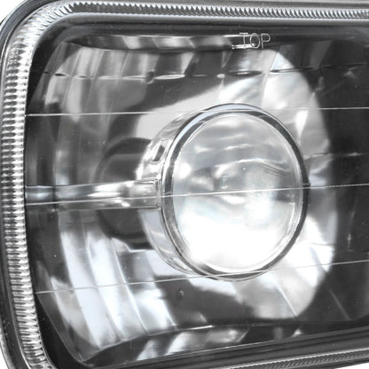 Pair 7" 7x6 inch Square Glass Lens Diamond Cut Headlights Lamp