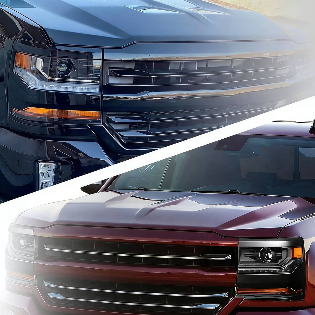 Solidspare New Trim For 2016-2018 Chevy Silverado 1500 HID/Xenon Headlights w/ LED DRL Set
