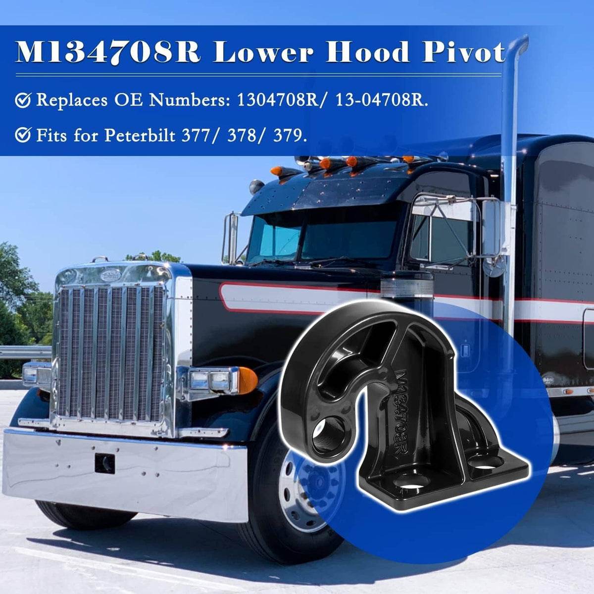 Solidspare M134708R Righ Hand Lower Hood Pivot For Peterbilt 377 378 379 Replaces 13-04708R