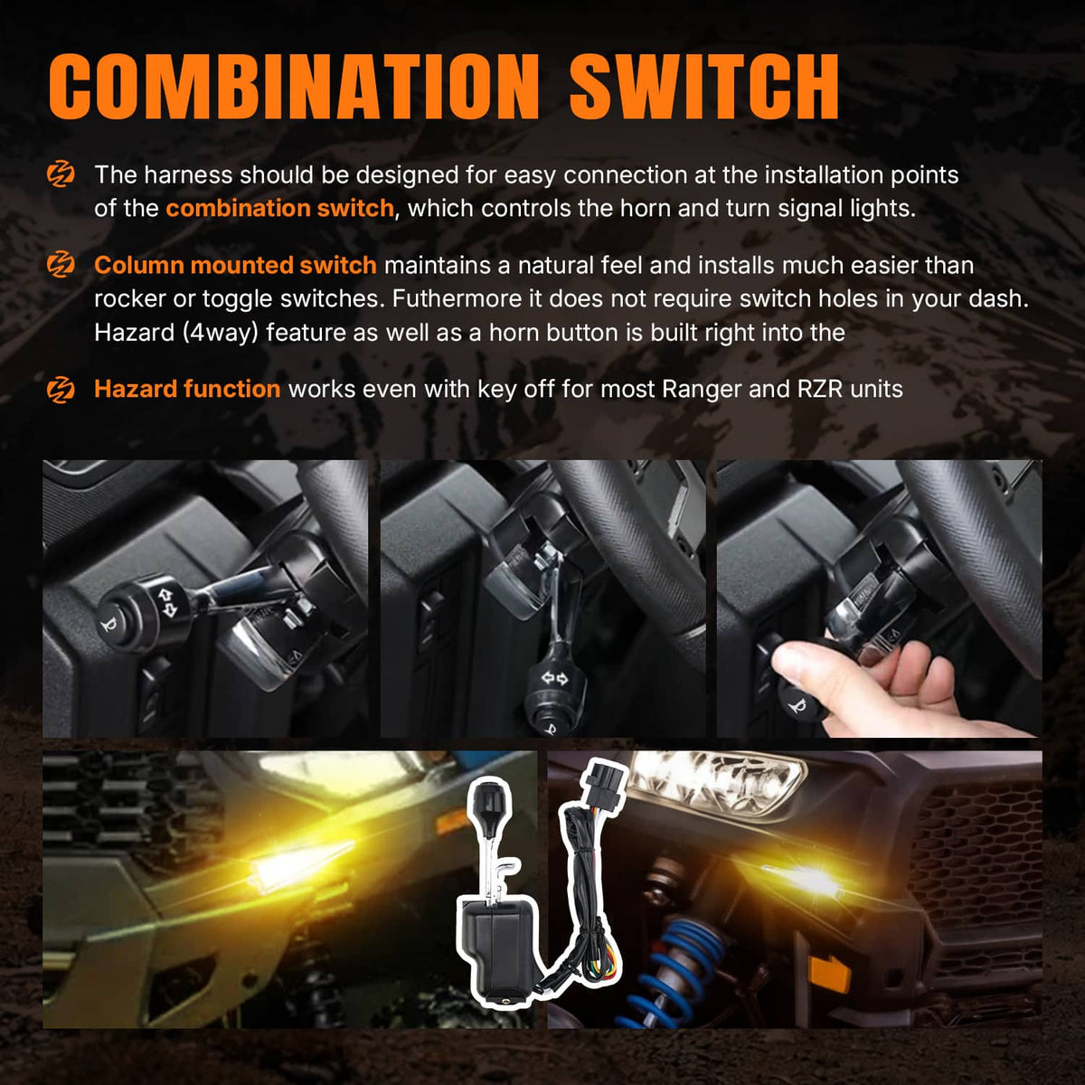 Solidspare No Hole UTV ATV Turn Signal Street Legal Blinker Kit for Polaris Can-Am CFMoto