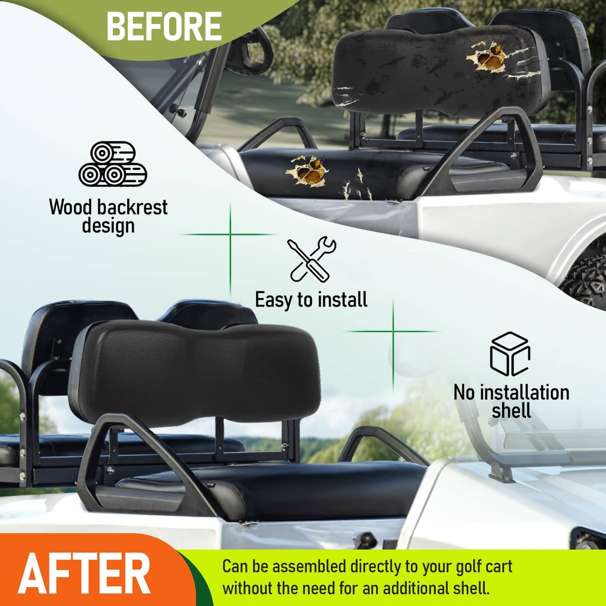 Solidspare For Club Car DS 2000.5-up Golf Cart Front Seat Back & Bottom Cushion Assembly