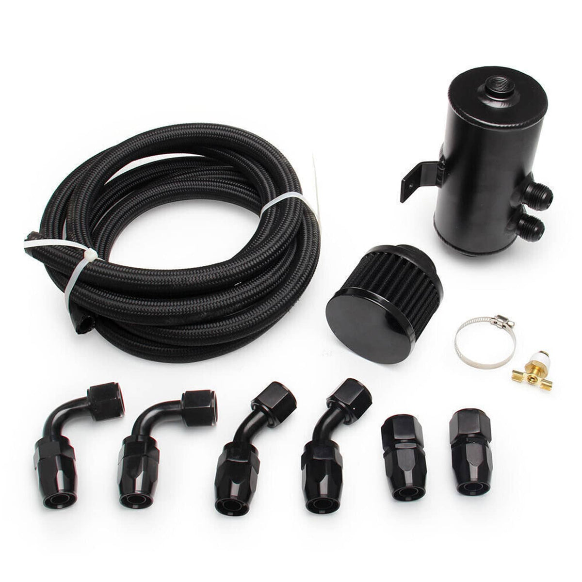 Solidspare 10AN Oil Catch Can Reservoir Tank 2 Port Dual Breather Filter Baffled +10FT Hose
