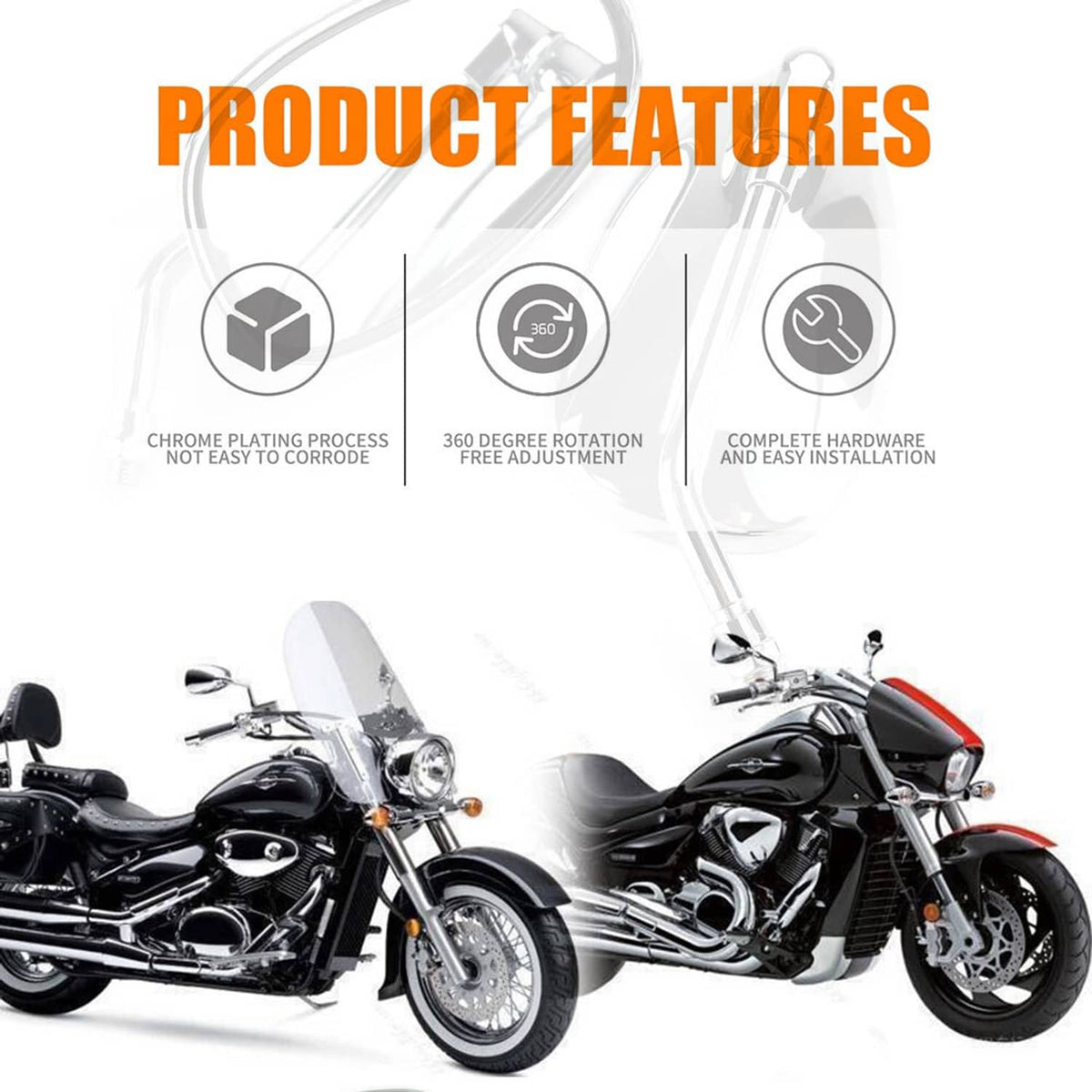 Solidspare Motorcycle Mirrors For Honda Shadow Spirit 750 1100 VLX600 VT600C VTX1100 Chrome
