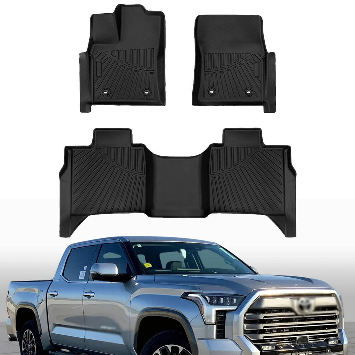 Solidspare Front Rear Floor Mats Liners For 2022-2026 Toyota Tundra Crew Max Cab TPE Rubber
