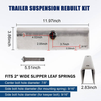 Solidspare Pair Trailer Suspension Rebuilt Kit Slipper Spring 12" Equalizer Bushings Bolts