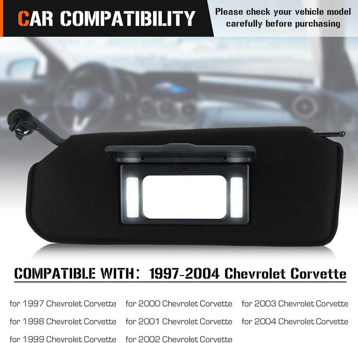 Solidspare Pair Updated Sun Visors Sun Shades W/Bright LED Light For 1997-2004 Corvette C5