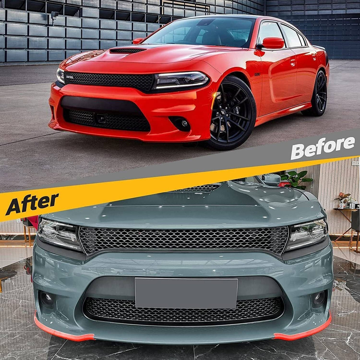 Solidspare Front Bumper Lip Splitter Trim Cover For 2015-2021 Dodge Charger SRT Scat Red