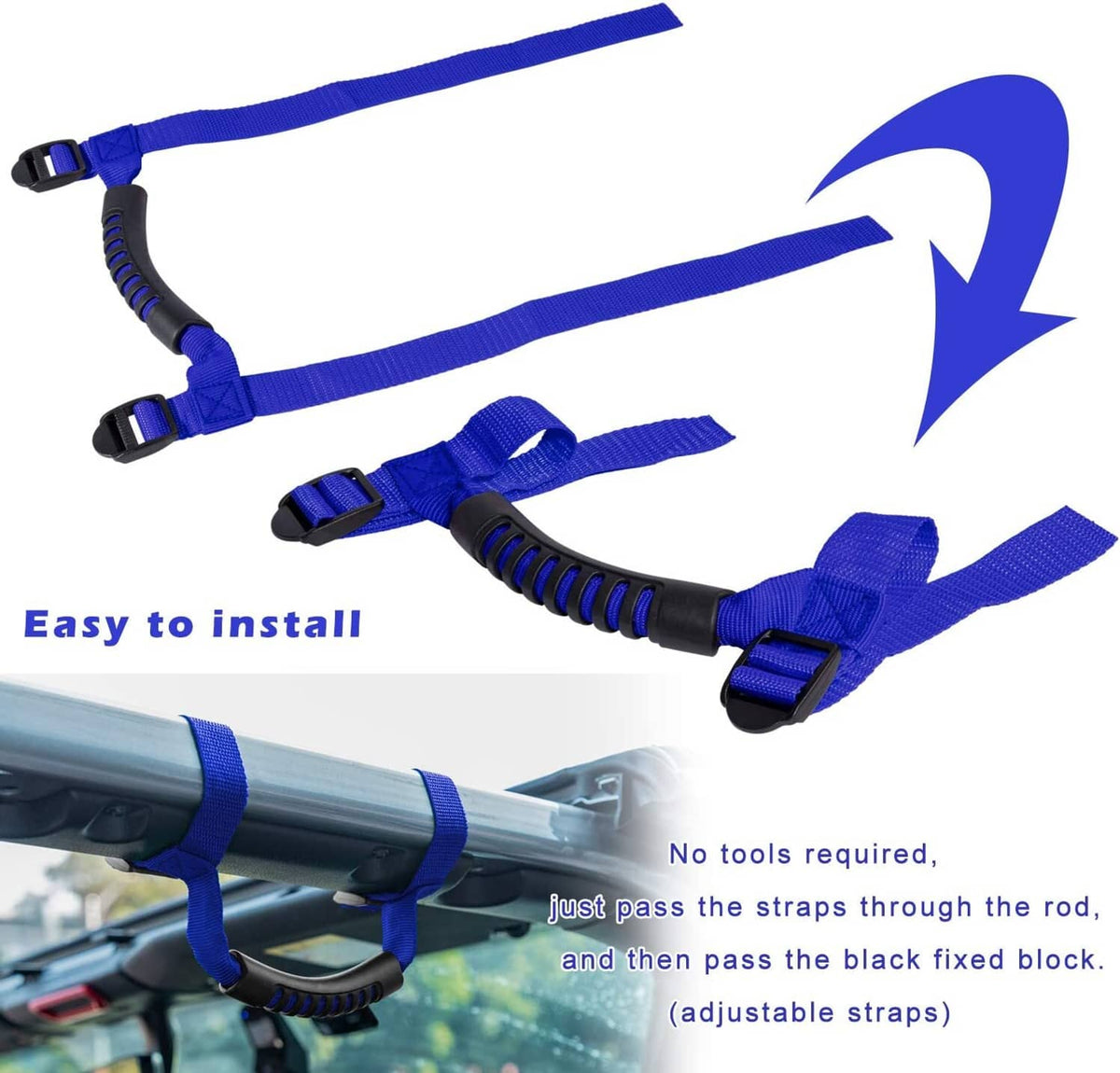 Solid Spare 4Pcs Blue Roll Bar Grab Handles Grip Handle for Jeep Wrangler TJ JK JL 1955-2022