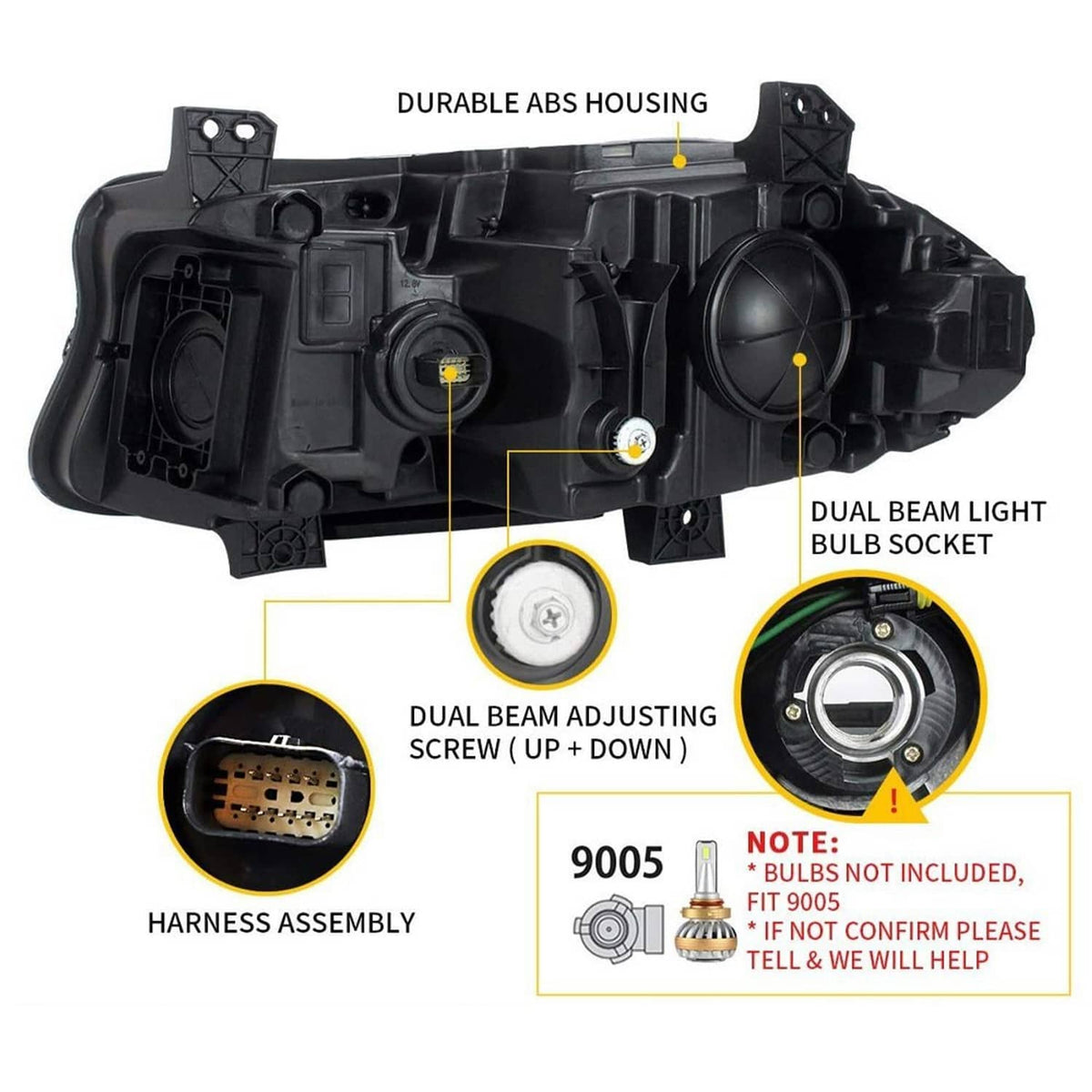 Solidspare Pair For 2015-2021 Dodge Charger LED Projector Headlights RGB Color Change Lamps
