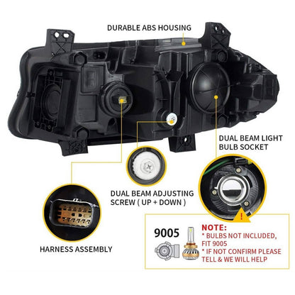 Solidspare Pair For 2015-2021 Dodge Charger LED Projector Headlights RGB Color Change Lamps