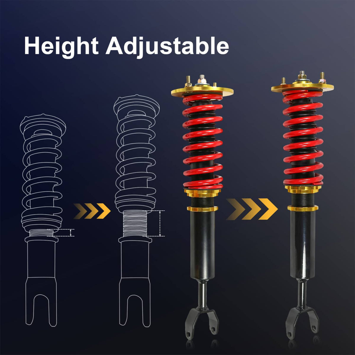 Solidspare 4PCS Front & Rear Coilovers Struts Kit Adj. Height For 1992-2001 Honda Prelude